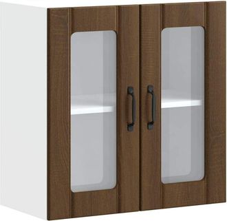vidaXL Kitchen Wall Cabinet with Glass Door Lucca Brown Oak Engineered Wood Vidaxl