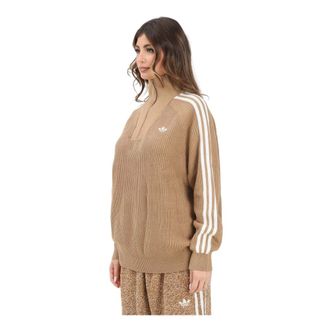 adidas Truien & Vesten, Dames, Beige, M, Katoen, Funnel Neck Quarter Zip Sweatshirt