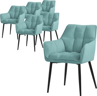 ML Design Ml-design - Set 6x Sillas De Comedor Con Respaldo Y Reposabrazos Asiento Acolchado Color Petr&oacute;leo Tapizado De Tejido De Rizo Con Patas De Metal Sill&oacute;n