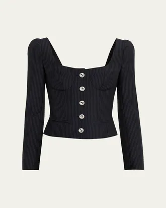 Alexander McQueen Square-Neck Pinstripe Bustier Jacket