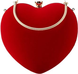 SOLUSTRE Elegant Red Heart-shaped Evening Clutch Bag Portable Handheld Banquet Purse Stylish Lady Handbag Without Chain for Party and Dinner Events
