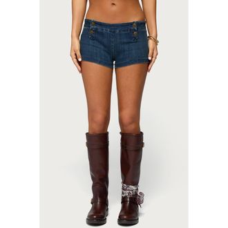 Edikted Sashe Low Rise Fitted Denim Shorts in Blue at Nordstrom, Size X-Small