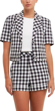 English Factory Short Sleeve Gingham Blazer in Black at Nordstrom, Size X-Small