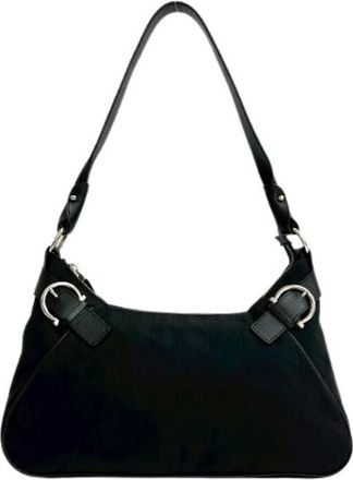 Ferragamo Pre-owned Shoulder Bags, female, Black, Size: ONE SIZE Pre-owned Gancini Canvas Leather Shoulder Bag