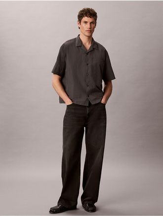 Calvin Klein Jeans Calvin Klein Mens Nylon Camp Collar Relaxed Shirt - Grey - 2XL