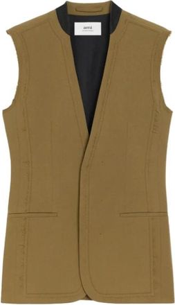 Ami Wollen mouwloze jas - Dames - Gillet - Bruin - S - Wol - Kostuums