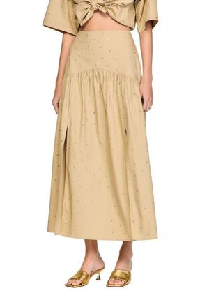 Sandro Long Rhinestone Cotton Skirt in Beige at Nordstrom, Size 42
