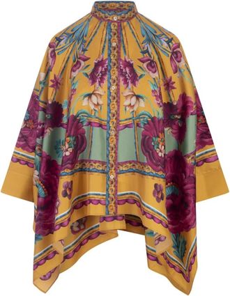 La DoubleJ Zodiac Plac&eacute;e Marigold Zijden Shirt - Dames - Blouses - Veelkleurig - M - Overhemden