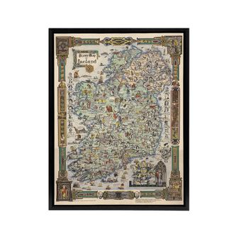 Artery8 Map Color Text 1936 Story Ireland Framed Canvas Wall Art Print | Size: W24 x H32