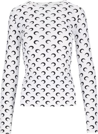 Marine Serre White Moon Logo Fitted Long-Sleeve Top