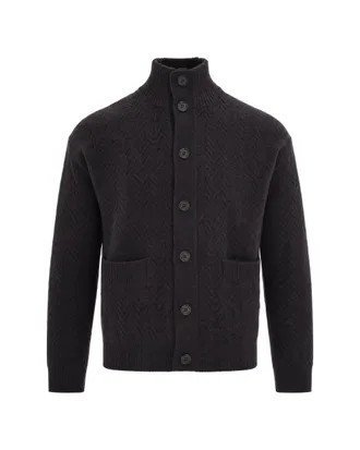 Paolo Pecora Dark Grey Herringbone Knit Button Cardigan