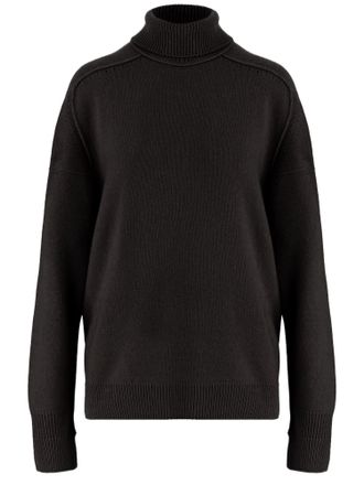 Carven Brown Ribbed Turtleneck Cashmere Sweater