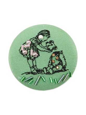 Undercover bead-embroidered silk brooch - Green