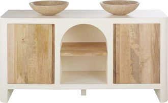 Maisons du monde Mueble de ba&ntilde;o con 2 lavabos de madera de mango beige y blanco crema