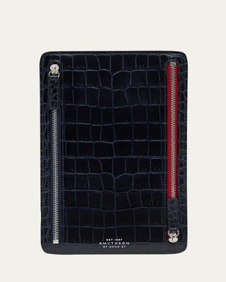 Smythson Mara Croc-Embossed Leather Multi-Zip Currency Case