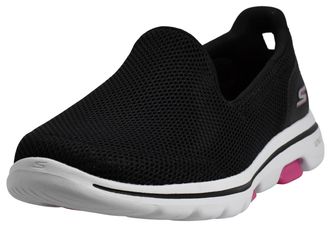 Skechers Womens GO Walk 5 Slip On Trainers, Black Textile Hot Pink Trim, 2 UK