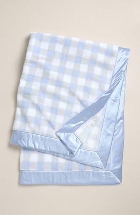 Nordstrom Baby Print Plush Blanket in Blue Feather Gingham at Nordstrom