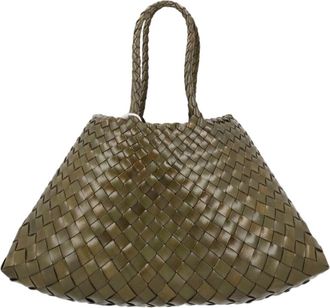 Dragon Diffusion Brown Woven Glossy Leather Tote Bag