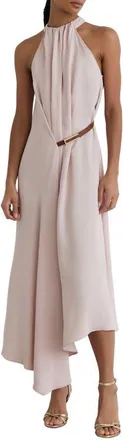 Reiss Evie Halter Neck Midi Dress in Pale Pink at Nordstrom, Size 14