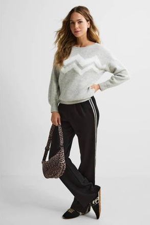 Anytime jersey wide leg broek met tape detail zwart/crème