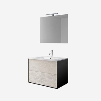 Aqa Mobile Bagno Sospeso Con Specchio E Lavabo 4 Pezzi Igea 70 - Beige