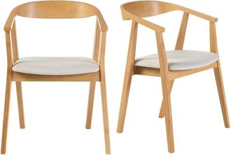 Miliboo Sillas Escandinavas De Madera Clara Y Tejido Efecto Terciopelo Texturizado Beige (lote De 2) Bahia
