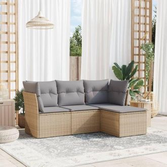 vidaXL Vidaxl - Set Divano da Giardino 4 pz con Cuscini Beige in Polyrattan