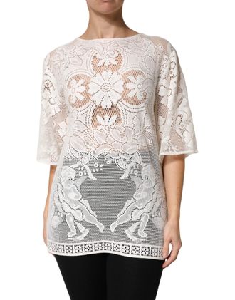 Dolce & Gabbana Womens White Embroidery Lace Cotton Blouse Top Co+pa