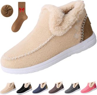 Generic Cozy Orthopedic Fleece Slip-On Boots,Womens Warm Plush Lined Non-Slip Flat Shoes,Comfort Warm Ankle Boots Indoor Outdoor (Apricot, Adult, Adult, Women