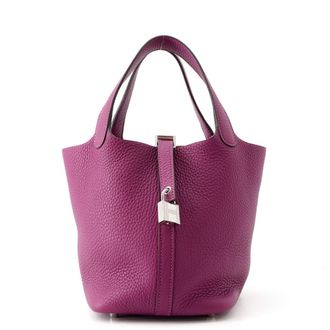 Herm&egrave;s Picotin Anemone Taurillon Clemence Leather Handbag Tote Bag (Pre-Owned)
