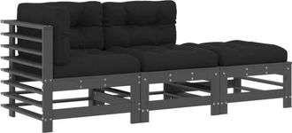 vidaXL Juego De Sof&aacute;s De Jard&iacute;n 3 Pzas Con Cojines Madera Maciza Gris Vidaxl