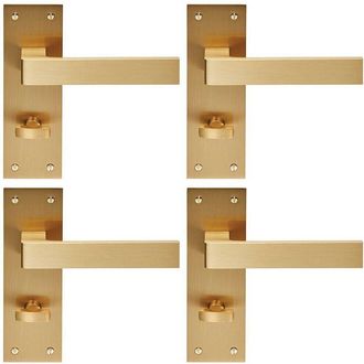 Loops 4x PAIR Straight Square Handle on Bathroom Backplate 150 x 50mm Satin Brass
