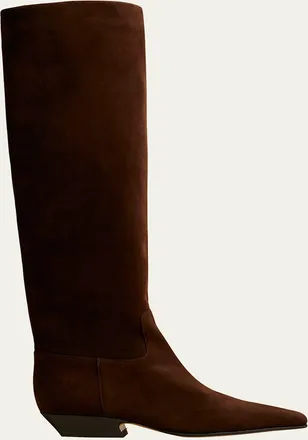 Khaite Suede Square-Toe Knee Boots