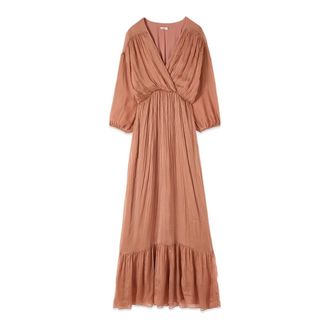 Oltre Lange jurk van voile met zijdemix - Dames - Avondkleed - Bruin - XS - Kleedjes