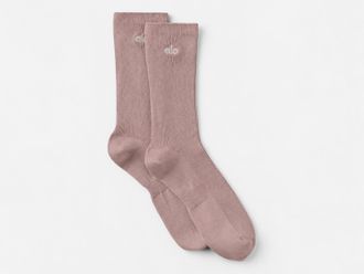 Alo | Half-Crew Understated Socks in Taupe, Size: Medium