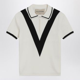 Valentino Garavani Ivory And Black V Inlay Polo Shirt