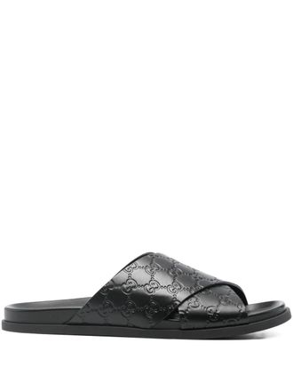 Gucci Interlocking-G criss-cross flat sandals - men - Calf Leather/Calf Leather/Rubber - 10 - Black