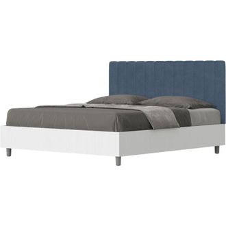 ITYhome Ityhome - Letto contenitore da 160x200 in legno bianco e testata in microfibra blu Kaia