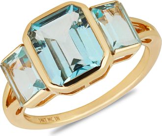 MAX + STONE Solid 14k Yellow Gold Sky Blue Topaz Statement Ring
