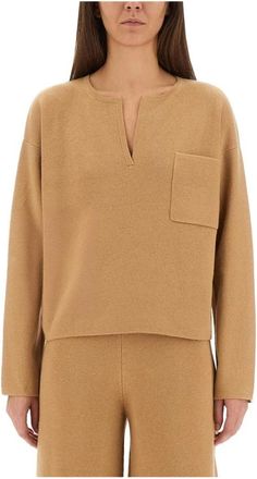 Max Mara Luxueuze gebreide trui met hoge hals - Dames - V-hals truien - Beige - L - Truien & Vesten