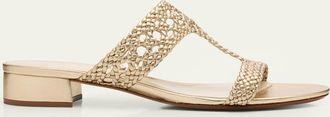 Alexandre Birman Braided Metallic Leather Block-Heel Sandals