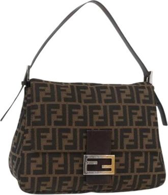 Fendi Pre-owned Shoulder Bags, female, Brown, Size: ONE SIZE Pre-owned Zucca Canvas Shoulder Bag