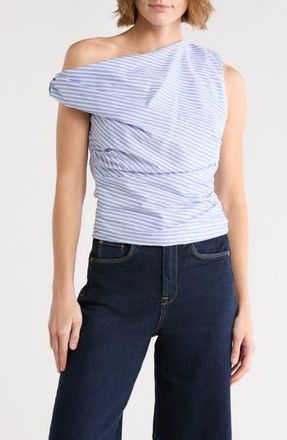 Good American Stripe One-Shoulder Poplin Top in Vacay Stripe001 at Nordstrom Rack, Size X-Large