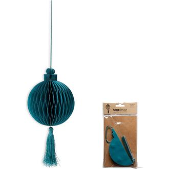 Tag Teal Paper Honey Comb Tassel Ornament for Holiday Decor in Blue at Nordstrom