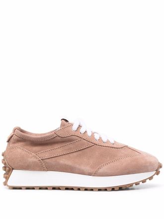 Doucal's logo-patch detail sneakers - women - Calf Leather/Calf Suede/Rubber/Fabric - 40 - Pink