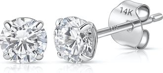 MAX + STONE 14k Yellow or White Gold Solitaire Round Cubic Zirconia Stud Earrings 3.5mmto8mm