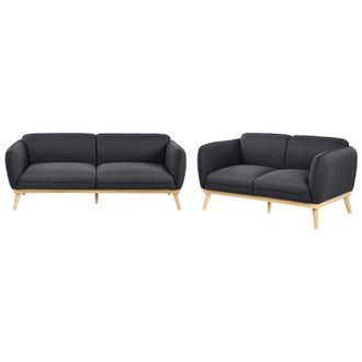 Beliani Conjunto De Sala De Estar De Estilo Escandinavo Sof&aacute;s De 2 Y 3 Plazas Con Patas C&oacute;nicas De Madera Tapizado F&aacute;cil De Limpiar Negro Ljung