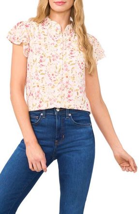 CeCe by Cynthia Steffe Floral Double Flutter Button-Up Top in New Ivory at Nordstrom, Size Small