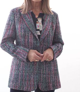Vilagallo Button Tweed Blazer In Cintas Verde Rosa