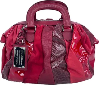 Dolce & Gabbana Burgundy Leather Snakeskin-Accent Top Handle Bag